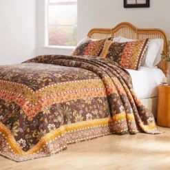Greenland Home Fashions 3pc Audrey Modern Floral Bedspread Bedding Set Brown