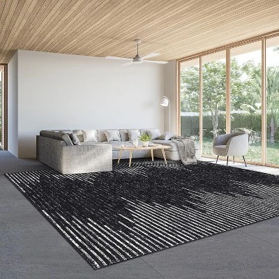 Acekool 8x10 Washable Area Rug, Black And White Striped Non Slip Low Pile Carpet, Modern Distressed Diamond Pattern For Living Room Bedroom Nursery 6 Acekool 8x10 Washable Area Rug, Black And White Striped Non Slip Low Pile Carpet, Modern Distressed Diamond Pattern For Living Room Bedroom Nursery - Image 6