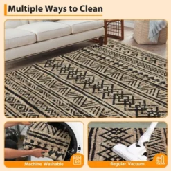 5x7 Washable Rugs Non Slip - Boho Geometric Area Rug For Living Room, Bedroom (Neutral) -Bedding Discounts GUEST 63cedcda 98ac 44a1 a920 35d0af5a54db
