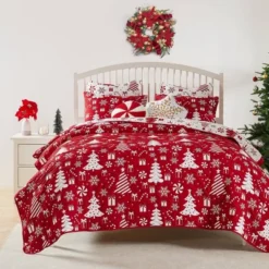 Greenland Home Fashions Peppermint Party Jacquard Matelasse Coverlet Bedding Set Red -Bedding Discounts GUEST 63ddbb94 496b 48a5 bf63 776c22ed3ef4