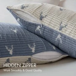 JUJABU 3-Piece Coverlet Set With Rustic Stag Head Design, Reversible Dual-Color Jacquard & Easy Machine Wash -Bedding Discounts GUEST 646f120f ad0c 49d1 8fc4 98dc50374dcb