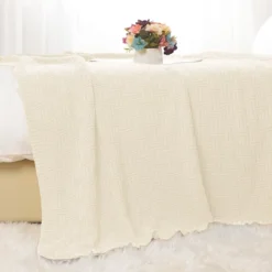 PiccoCasa 100% Cotton Knitted Soft Home Office Bed Blankets 1 Pc -Bedding Discounts GUEST 6741c31c 5562 4e27 936a ee8bacc496ea