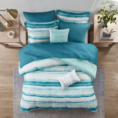 Gulches 8 Piece Printed Seersucker Comforter And Quilt Set Collection Aqua King/Cal King 1 Gulches 8 Piece Printed Seersucker Comforter And Quilt Set Collection Aqua King/Cal King