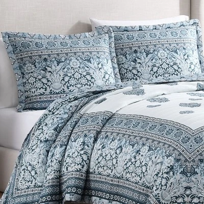 Bebejan Aquamarine Medallion 100% Cotton 3-Piece Reversible Quilted Coverlet Set 1 Bebejan Aquamarine Medallion 100% Cotton 3-Piece Reversible Quilted Coverlet Set