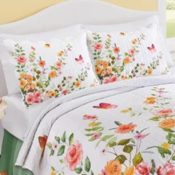 Collections Etc Colorful Rose Trail Butterfly Scalloped Edge Pillow Sham Set