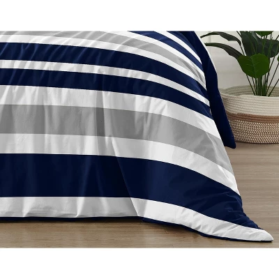 Sweet Jojo Designs Boy Full/Queen Comforter Bedding Set Stripe Blue Grey And White 3pc. 5 Sweet Jojo Designs Boy Full/Queen Comforter Bedding Set Stripe Blue Grey And White 3pc. - Image 5