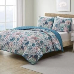 Ivory Coast Disperse Print 3pc Reversible Quilt Set - VCNY