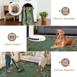 8x10 Washable Rugs Non Slip - Large Floral Area Rug For Living Room, Bedroom (Green) -Bedding Discounts GUEST 70fc50c6 ea34 4dde 8b5d f727215d934e
