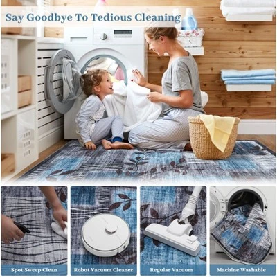 TackView Kitchen Runner Rug, Modern Floral Runners Non-Slip Soft Foldable Carpet For Hallway Laundry Room 2 TackView Kitchen Runner Rug, Modern Floral Runners Non-Slip Soft Foldable Carpet For Hallway Laundry Room - Image 2