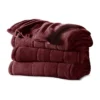 Sunbeam Queen Electric Heated MicroPlush Blanket In Garnet With Dual Digital Display Controllers