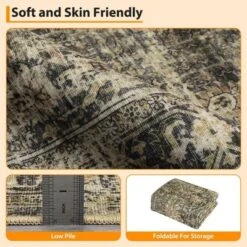 8x10 Rugs Washable Non-Slip - Vintage Floral Area Rug, Large Distressed Carpet, Soft Low Pile Machine Washable Rug (Green) -Bedding Discounts GUEST 74d80c22 cac7 4412 b19d 25f17f83ae96