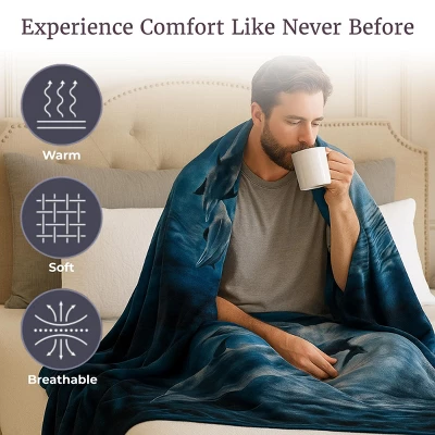 Hastings Home 92"x80" Weighted Blanket With Ocean Dolphins Pattern- Plush Thick 8 Pound Faux Mink Soft Fuzzy Blanket For Couch, Sofa And Bed 4 Hastings Home 92"x80" Weighted Blanket With Ocean Dolphins Pattern- Plush Thick 8 Pound Faux Mink Soft Fuzzy Blanket For Couch, Sofa And Bed - Image 4