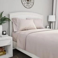 Hastings Home Full Size Brushed Microfiber 4 Piece Bed Sheet And Linen Set With Stain Resistant Fitted And Flat Sheets - Beige