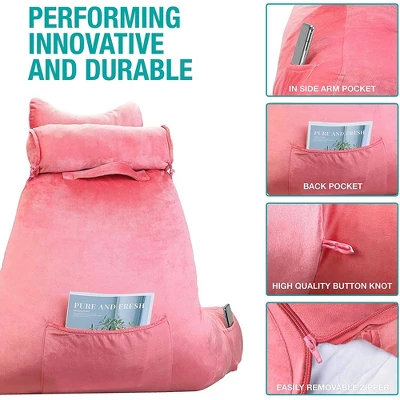 Vekkia Extra Large Velvety Reading And Bed Rest Pillow With Ultimate Back And Arm Support For Reading And Watching Television, Pink 2 Vekkia Extra Large Velvety Reading And Bed Rest Pillow With Ultimate Back And Arm Support For Reading And Watching Television, Pink - Image 2