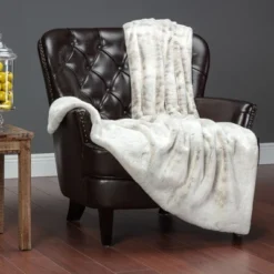 Chanasya Faux Fur Snow Leopard Throw Blanket With Minky Reverse - 50" X 65”
