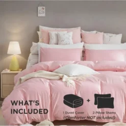 Boersma Three-piece Bedding Set With Solid Color Quilt Cover And Pillowcase,Brushed Super Soft And Machine Washable, Cute Pink Three-piece Set -Bedding Discounts GUEST 79a8a3e5 dbfb 4faf bfd8 700d93a30382