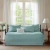 Blue Natalie Daybed Cover Set (75x39") 6pc: Madison Park Microfiber Quilted Bedding With Shams & Skirt
