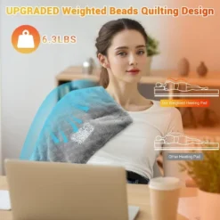 Massaging Weighted Heating Pads For Back, Electric Heating Pad With Massaging Vibrations, Auto Shut Off, 12 Settings- 3 Heat, 20" X 24", Grey