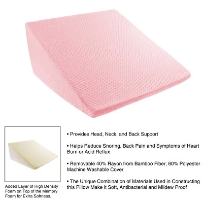 Hastings Home Extra High Memory Foam Wedge Pillow With Antibacterial And Mildew Proof Rayon Fiber Cover - Pink 1 Hastings Home Extra High Memory Foam Wedge Pillow With Antibacterial And Mildew Proof Rayon Fiber Cover - Pink