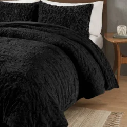 Madison Park 3pc Full/Queen Dakota Ruched Fur Down Alternative Comforter Set Black -Bedding Discounts GUEST 7d8aa6a5 3687 49ef bf24 10cf8d9a6670