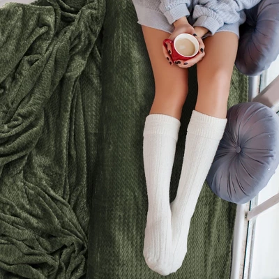 1 Pc Twin Polyester Flannel Fleece Bed Blankets Army Green - PiccoCasa 3 1 Pc Twin Polyester Flannel Fleece Bed Blankets Army Green - PiccoCasa - Image 3