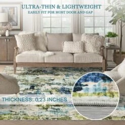 Washable Runner Rug, Soft Modern Abstract Kitchen Rug For Hallway, Laundry, Entryway, Bedroom, Ultra-Thin Non-Slip Rug Runners, Green/Blue Multi -Bedding Discounts GUEST 838d90a4 2050 49e3 a344 34034e955be6