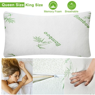 NewHome "Shredded Bamboo Memory Foam Pillow: Hypoallergenic Bed Pillow For Head & Neck Support With Washable Cover" White Size Queen 2 NewHome "Shredded Bamboo Memory Foam Pillow: Hypoallergenic Bed Pillow For Head & Neck Support With Washable Cover" White Size Queen - Image 2