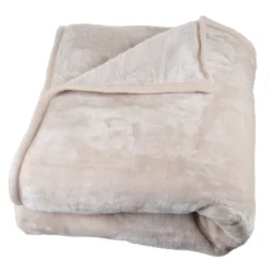 Lavish Home Faux Fur 91x81 Washable Blanket, Beige