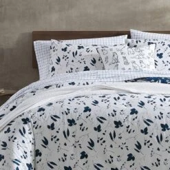 3pc Full/Queen Cyanotype Floral 100% Cotton Comforter Set White - ED Ellen DeGeneres
