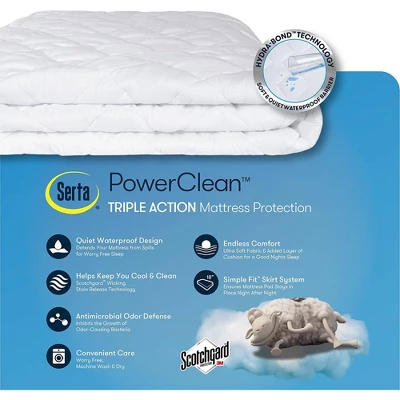Serta Full Power Clean Triple Action Waterproof Mattress Pad Moisture Wicking Protection: Hypoallergenic, Machine Washable 2 Serta Full Power Clean Triple Action Waterproof Mattress Pad Moisture Wicking Protection: Hypoallergenic, Machine Washable - Image 2