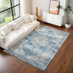 Area Rugs Washable Living Room Rugs,Vintage Floral Bedroom Rugs Indoor Accent Large Carpet Table Soft Non Slip Retro Floor Cover