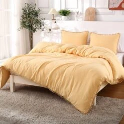 Pom Pom Duvet Cover Set, Soft Washed Microfiber Duvet Cover Bedding Set