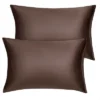 2 Pcs Standard Silk Satin With Zipper Pillowcase Brown - PiccoCasa