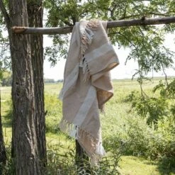 Striped Outdoor Throw Blanket Tan Polyester By Foreside Home & Garden