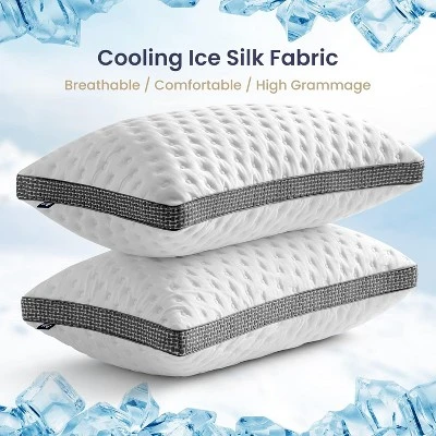 Gulches Queen Size Cooling Pillow Set Of 2 - Cooling Gel Memory Foam, Medium Firm, Washable Ice Silk Cover, CertiPUR-US Certified 2 Gulches Queen Size Cooling Pillow Set Of 2 - Cooling Gel Memory Foam, Medium Firm, Washable Ice Silk Cover, CertiPUR-US Certified - Image 2