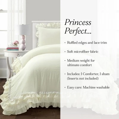 2pc Twin/XL Ella Shabby Chic Ruffle Lace Kids' Comforters Ivory - Lush Décor: Twin XL Kids Bedding, OEKO-TEX Certified 4 2pc Twin/XL Ella Shabby Chic Ruffle Lace Kids' Comforters Ivory - Lush Décor: Twin XL Kids Bedding, OEKO-TEX Certified - Image 4