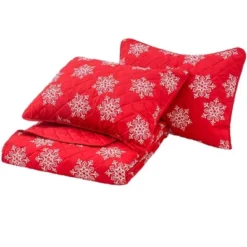 The Lakeside Collection Red Snowflake Quilt Set With Shams - Full/Queen