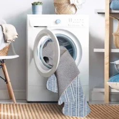 5'x7' Washable Wallen Rug Ivory/Blue: Rubber Backed, Stain-Resistant, Low Pile, Contemporary Stripe - Linon -Bedding Discounts GUEST 9585e6db 00c8 41aa ba00 a21554b74b00