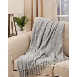 50"x60" Chenille Throw Blanket With Fringed Edges Gray - Saro Lifestyle -Bedding Discounts GUEST 95a8f43d 5b47 41db a919 66f56d659e46