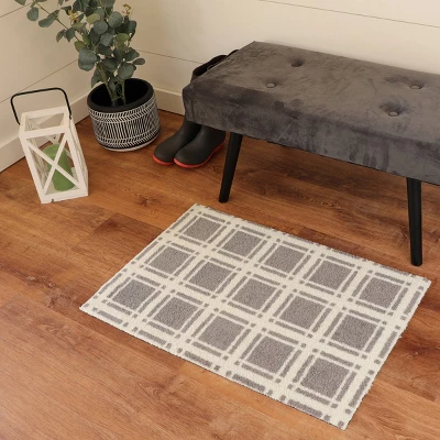 2'x3' ColorStar Prairie Grid Door Mat Gray - Bungalow Flooring 2 2'x3' ColorStar Prairie Grid Door Mat Gray - Bungalow Flooring - Image 2