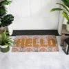 Northlight Brown And Pink "Hello" Floral Coir Outdoor Doormat 18" X 30"