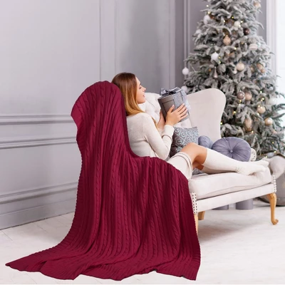 PiccoCasa Cotton Cable Soft Couch Decorative Knitted Throw Blanket 1 Pc 2 PiccoCasa Cotton Cable Soft Couch Decorative Knitted Throw Blanket 1 Pc - Image 2