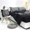 PiccoCasa Polyester Bohemian Duvet Cover Sets 5 Pcs With 2 Pillowcases Queen Black