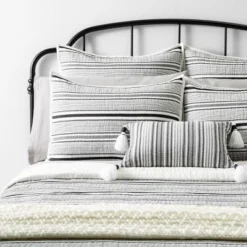 Textured Stripe Pillow Sham Dark Gray/Cream - Hearth & Hand™ With Magnolia -Bedding Discounts GUEST a0f8fe96 7ab4 46c3 ad09 b2250acbb400