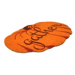 1'6" X 2'3" Festive Gather Pumpkin Shaped Indoor/Outdoor Coir Doormat Orange/Brown - Entryways