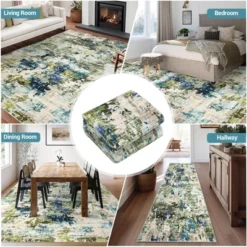 Washable Runner Rug, Soft Modern Abstract Kitchen Rug For Hallway, Laundry, Entryway, Bedroom, Ultra-Thin Non-Slip Rug Runners, Green/Blue Multi -Bedding Discounts GUEST a2dc9f80 6b12 4289 afbc c09afde15f21