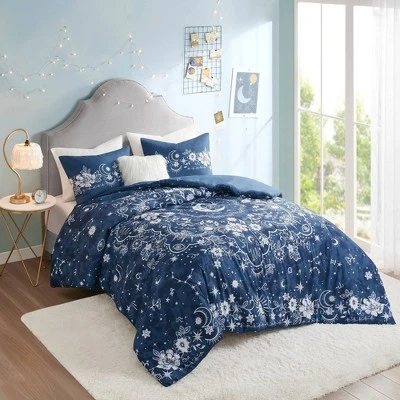 Zuri Celestial Duvet Cover Set Navy - Intelligent Design 1 Zuri Celestial Duvet Cover Set Navy - Intelligent Design