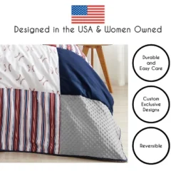 Sweet Jojo Designs Boy Full/Queen Comforter Bedding Set Baseball Patch Red White And Blue 3pc. -Bedding Discounts GUEST a355b5a2 98f6 4057 9544 23ff54c47c07