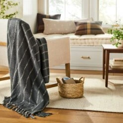 Chipped Stripe Woven Throw Blanket Dark Gray/Cream/Almond - Hearth & Hand™ With Magnolia
