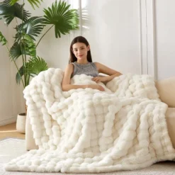 Attop Faux Fur Throw Blanket For Couch, Cozy Soft And Fuzzy Plush Rabbit Fur Bubble Blanket For Sofa Bedroom Living Room -Bedding Discounts GUEST a548d5b2 ebee 41c6 8d5b 92bd710cdf7b